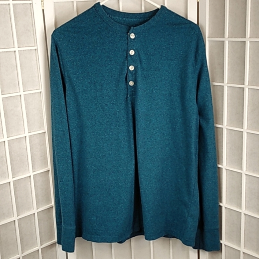 Merona Men's Long Sleeve Henley Shirt Aqua Heathered Size‎ L
